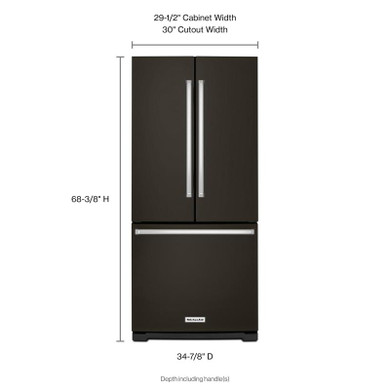 Kitchenaid® 20 cu. Ft. 30-Inch Width Standard Depth French Door Refrigerator with Interior Dispense KRFF300EBS