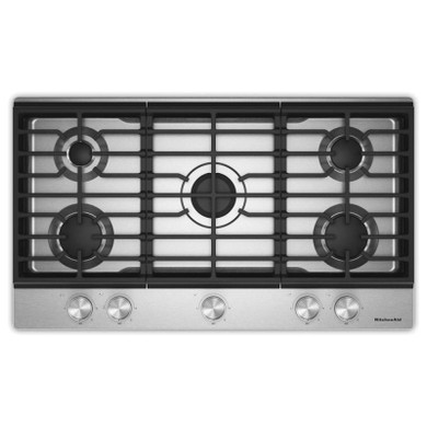 Kitchenaid® Gas-on-Metal Cooktop with 5 Versatile Burners and Edge-to-Edge Cast-Iron Grates KCGK336SSS