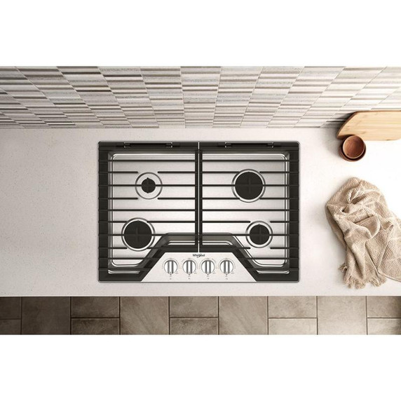 Whirlpool® 30-inch Gas Cooktop with EZ-2-Lift™ Hinged Cast-Iron Grates WCGK5030PS