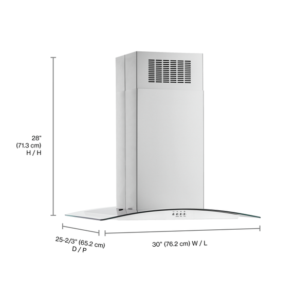 Whirlpool® 30 Curved Glass Island Mount Range Hood WVI51UC0LS