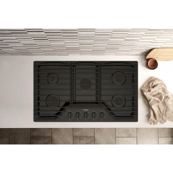 Whirlpool® 36-inch Gas Cooktop with EZ-2-Lift™ Hinged Cast-Iron Grates WCGK5036PB