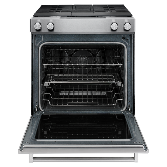 Kitchenaid® 30-Inch 4-Burner Dual Fuel Downdraft Slide-In Range KSDG950ESS