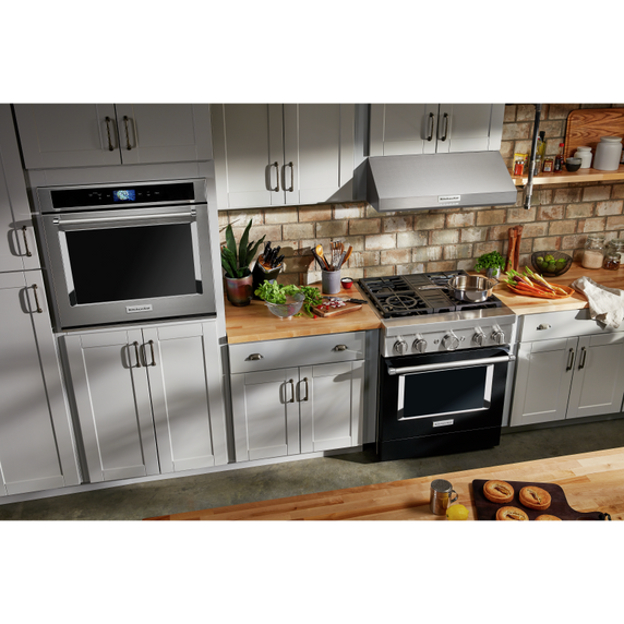 KitchenAid® 30'' Smart Commercial-Style Dual Fuel Range with 4 Burners KFDC500JBK