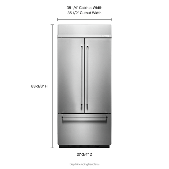 Kitchenaid® 20.8 Cu. Ft. 36 Width Built In Stainless Steel French Door Refrigerator with Platinum Interior Design KBFN506ESS