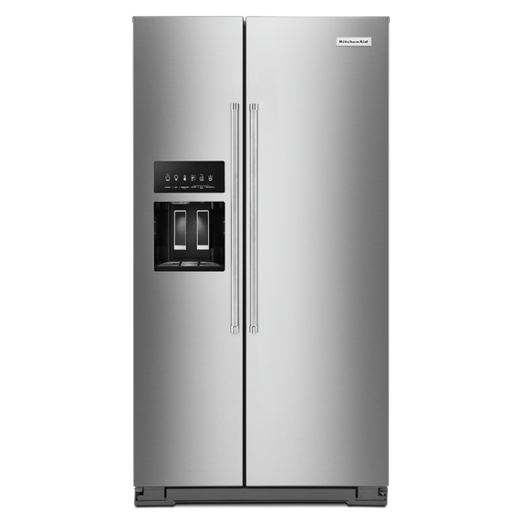 Kitchenaid® 19.9 cu ft. Counter-Depth Side-by-Side Refrigerator with Exterior Ice and Water and PrintShield™ finish KRSC700HPS