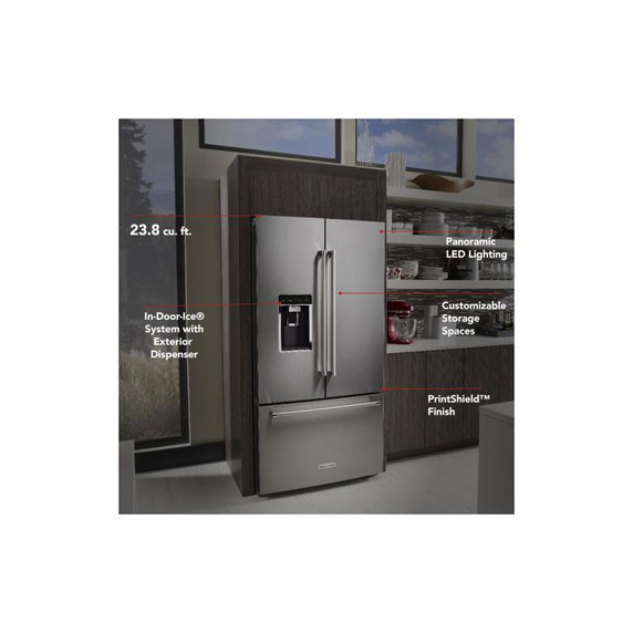 Kitchenaid® 23.8 cu. ft. 36" Counter-Depth French Door Platinum Interior Refrigerator with PrintShield™ Finish KRFC704FPS Kitchenaid® 23.8 cu. ft. 36" Counter-Depth French Door Platinum Interior Refrigerator with PrintShield™ Finish KRFC704FPS