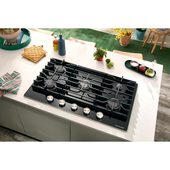 Kitchenaid® 36" Gas-on-Glass Cooktop KCGG536PBL