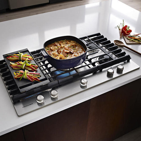 Kitchenaid® 36" 5-Burner Gas Cooktop with Griddle KCGS956ESS