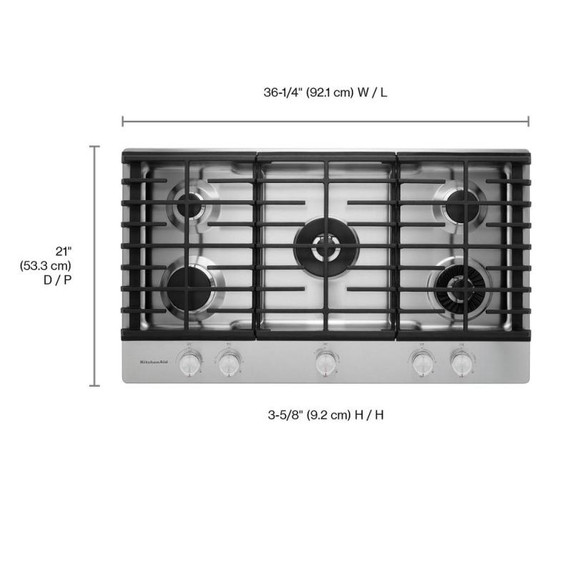 Kitchenaid® 36" 5-Burner Gas Cooktop with Griddle KCGS956ESS