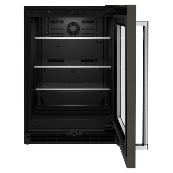 Kitchenaid® 24 Undercounter Refrigerator with Glass Door and Shelves with Metallic Accents and PrintShield™ Finish KURR314KBS