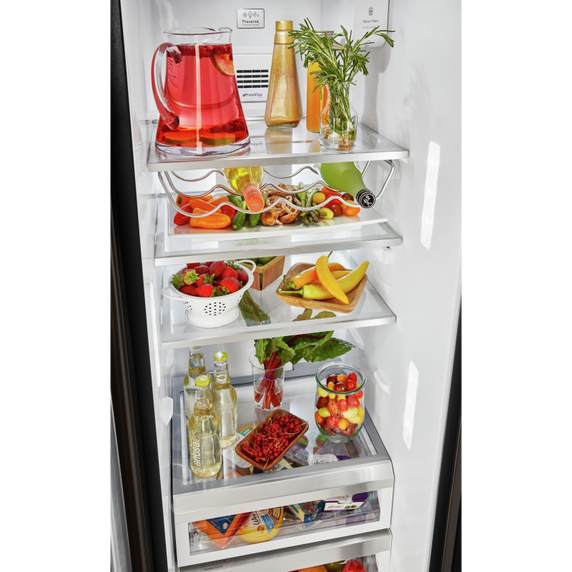 Kitchenaid® 19.9 cu ft. Counter-Depth Side-by-Side Refrigerator with Exterior Ice and Water and PrintShield™ finish KRSC700HBS