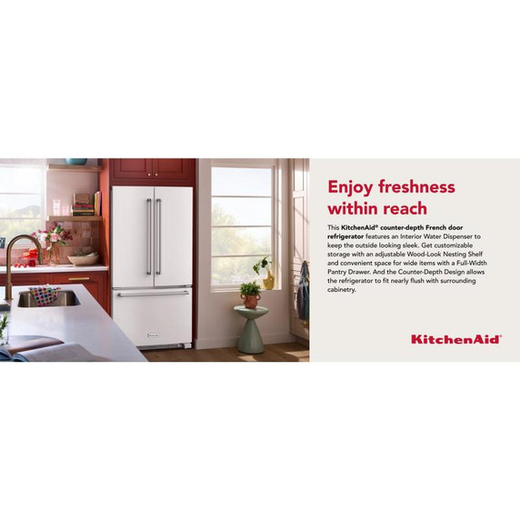 Kitchenaid® 20 cu. ft. 36-Inch Width Counter-Depth French Door Refrigerator with Interior Dispense KRFC136RWH Kitchenaid® 20 cu. ft. 36-Inch Width Counter-Depth French Door Refrigerator with Interior Dispense KRFC136RWH