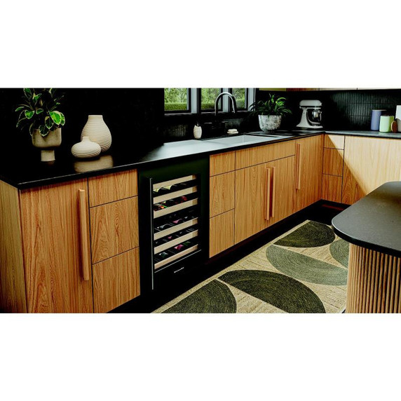 Kitchenaid® 24" Undercounter Wine Cellar with Full-Extension Wood-Front Racks KUWR524SBE