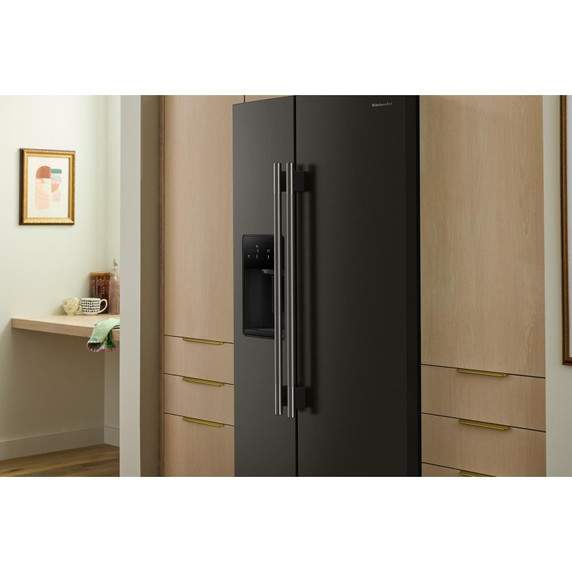 Kitchenaid® 20.8 Cu. Ft. Counter-Depth Side-by-Side Refrigerator with Exterior Ice and Water Dispenser in Black Ore KRSC536RBE