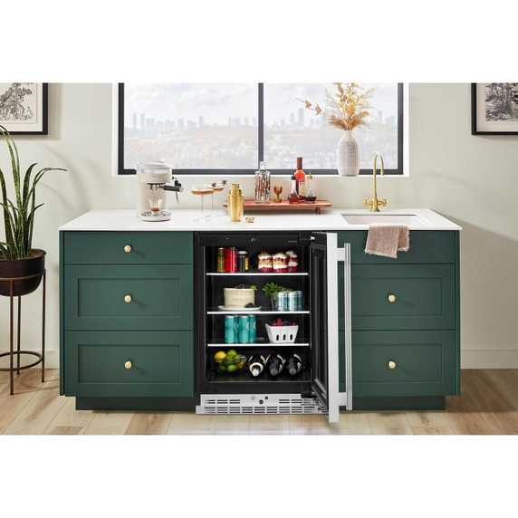 Kitchenaid® 24" Undercounter Refrigerator with Glass Door and Shelves with Metallic Accents KURR524SPS