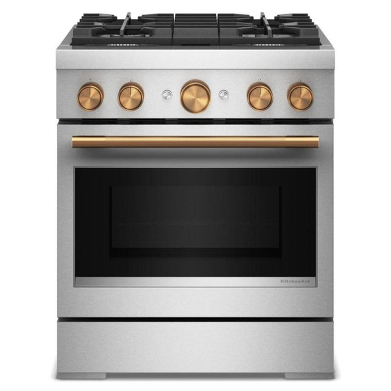 KitchenAid® 30-Inch 4 Burner Commercial-Style Dual Fuel Range with No Preheat Air Fry Mode KFDS930SSS