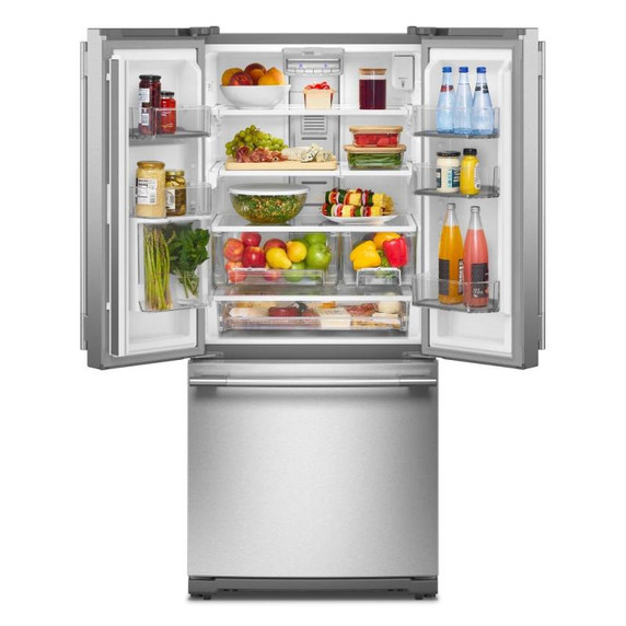 Kitchenaid® 20 cu. Ft. 30-Inch Width Standard Depth French Door Refrigerator with PrintShield® Finish and Interior Dispense KRFF330SPS