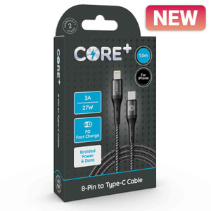 CORE+ 8-Pin to Type-C Cable 1.5m Braided Grey 3A/27W PD CORE+ 8-Pin to Type-C Cable 1.5m Braided Grey 3A/27W PD