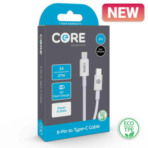 Core 8-Pin to Type-C Cable 2m TPE White 3A/27W PD Core 8-Pin to Type-C Cable 2m TPE White 3A/27W PD