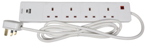 4 Gang Mains Extension Lead | USB & USB-C Port | 2m 4 Gang Mains Extension Lead | USB & USB-C Port | 2m