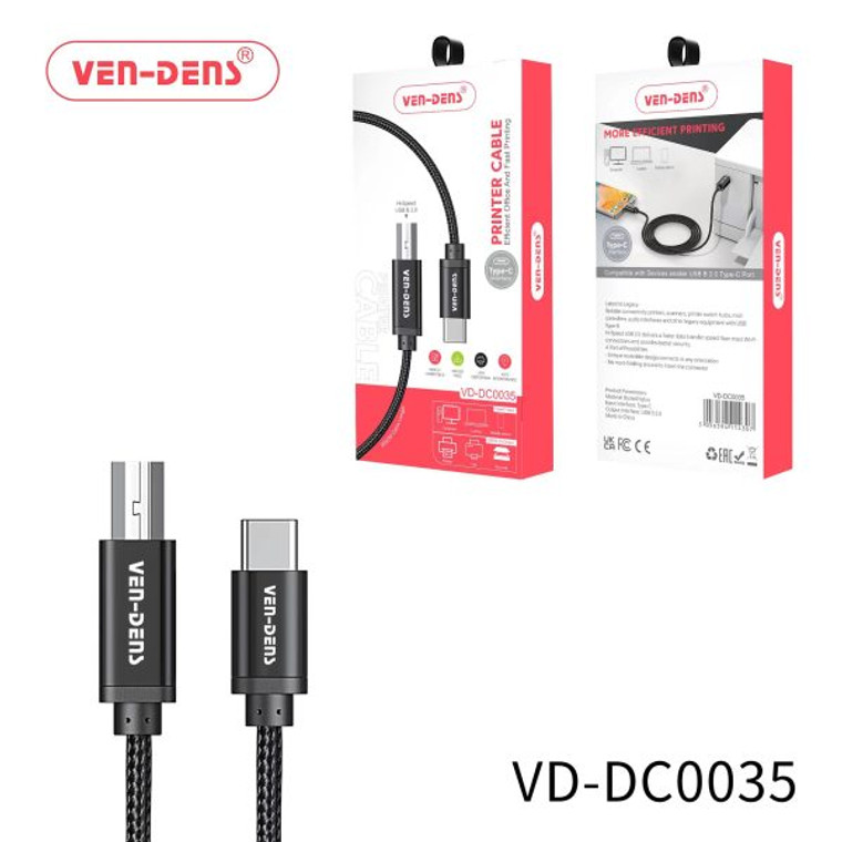 Ven-Dens USB-C to USB-B Printer Cable | 2M | 'VD-DCC02'