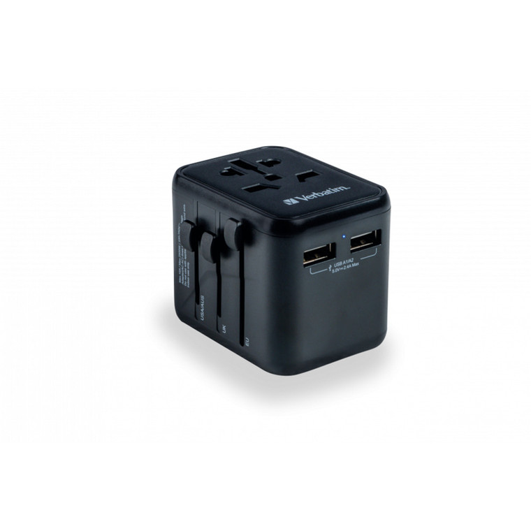 Verbatim Universal Travel Adapter with 2 x USB-A Ports 12W | UTA-01
