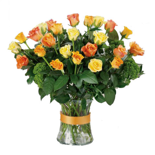 Yellow & Orange Mixed Fall Two Dozen Rose Flower Arrangement Bouquet