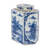 Blue And White Flat Hex Jar River Village Scene