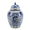Blue And White Village Fish Lidded Jar Foo Dog Handles