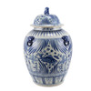 Blue And White Village Fish Lidded Jar Foo Dog Handles