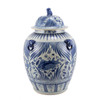 Blue And White Village Fish Lidded Jar Foo Dog Handles