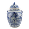 Blue And White Village Fish Lidded Jar Foo Dog Handles