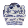 Blue And White Curved Tea Jar Lotus Motif