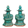 Speckled Green Lion Candle Holder Per Pair