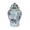 Indigo Porcelain Temple Jar Magpie on Plum Motif Small