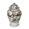 Rusty Brown Porcelain Temple Jar Magpie on Plum Motif Small