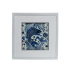Handpainted Blue & White Porcelain Tile White Wash Wood Frame Fish Splashing