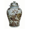 Dali Rustic Brown Flower Bird Porcelain Temple Jar Medium