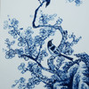 Hand Painted Blue & White Porcelain Tile Magpie Plum Blossom - Framed /24F02