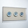 Handpainted Blue & White Porcelain Flower Plates Set of 3 - Acrylic Shadow Box /S09