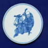 Handpainted Blue & White Porcelain Coaster God of Longevity - Acrylic Shadow Box /S55