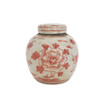 Coral Red & White Porcelain Mini Jar Peony Motif