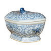 Blue & White Hex Fruit Porcelain Jar Floral Motif
