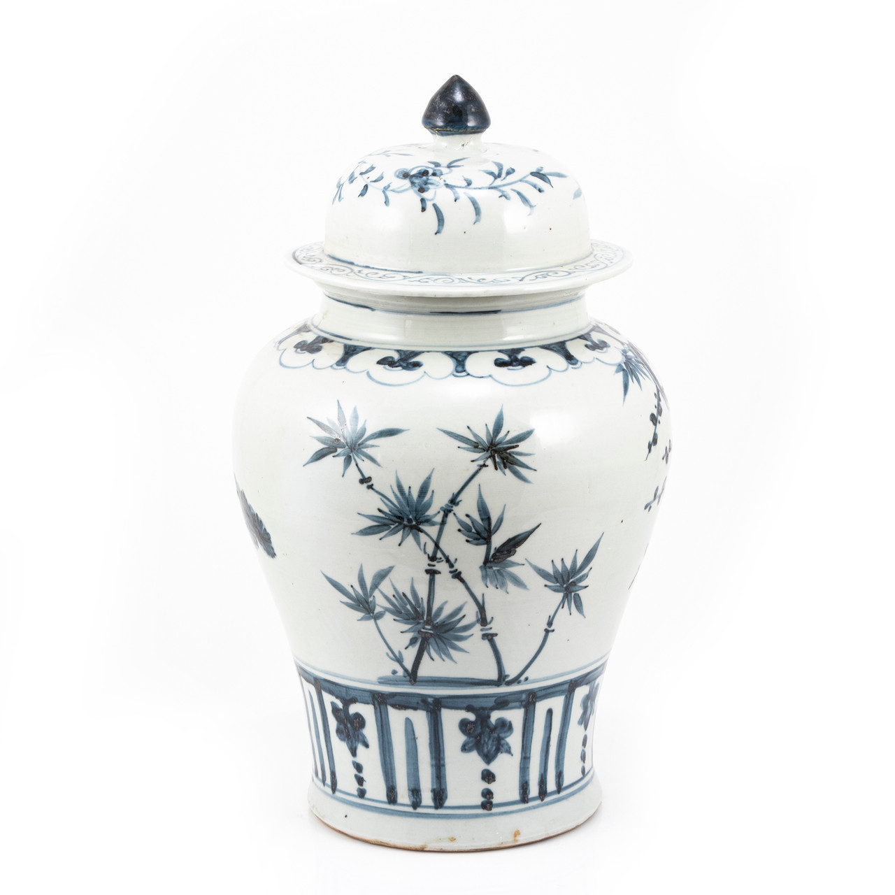 Indigo Porcelain Temple Jar Plants Motif Small