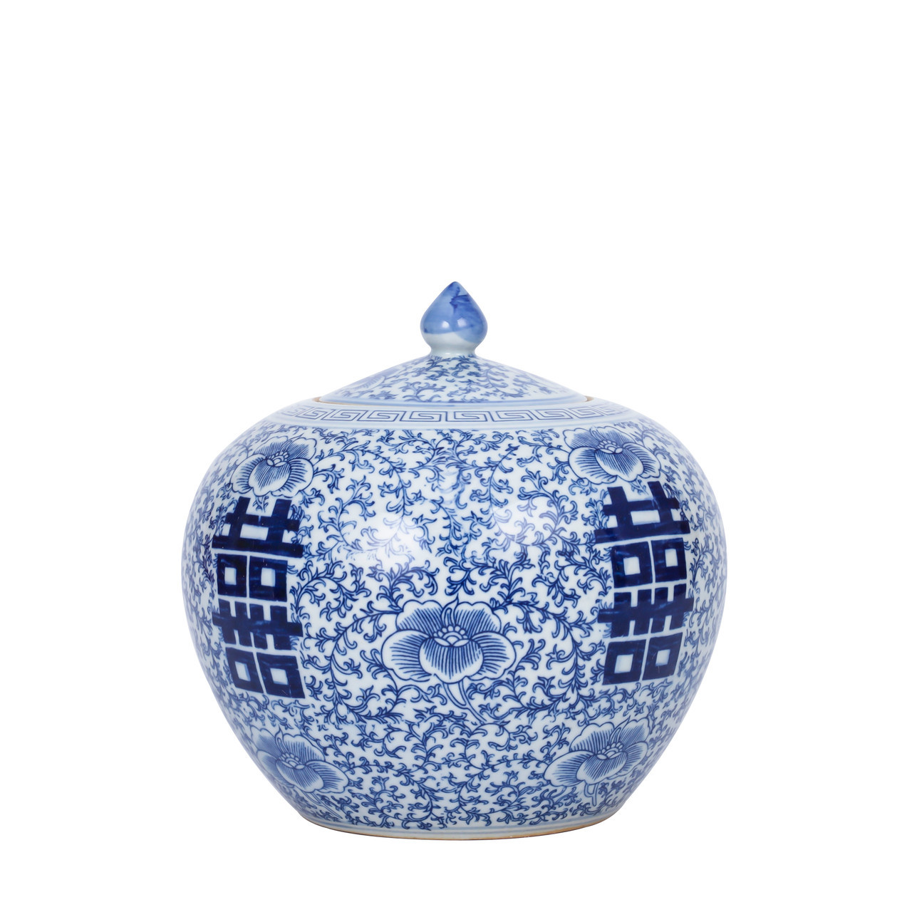 Blue And White Porcelain Floral Double Happiness Melon Jar