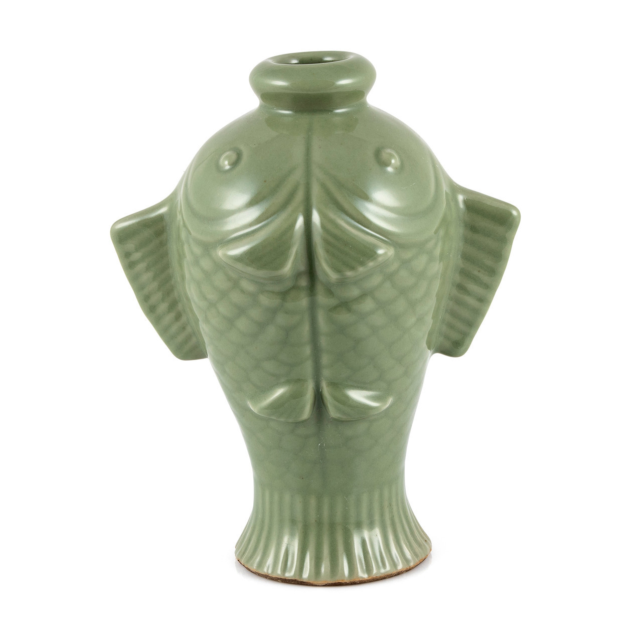 Pea Green Carved Fish Vase Small