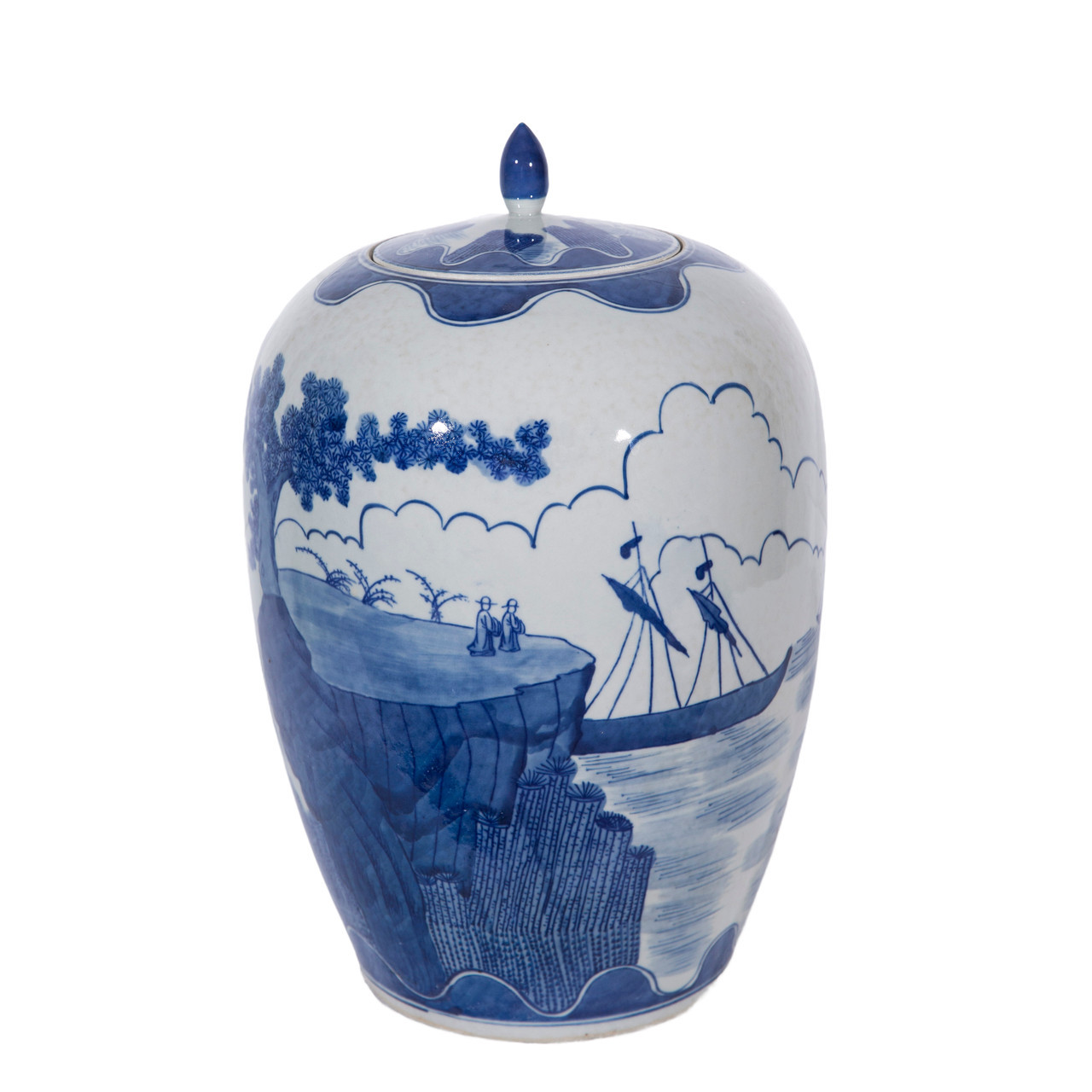 Blue And White Sail Boat Ginger Jar