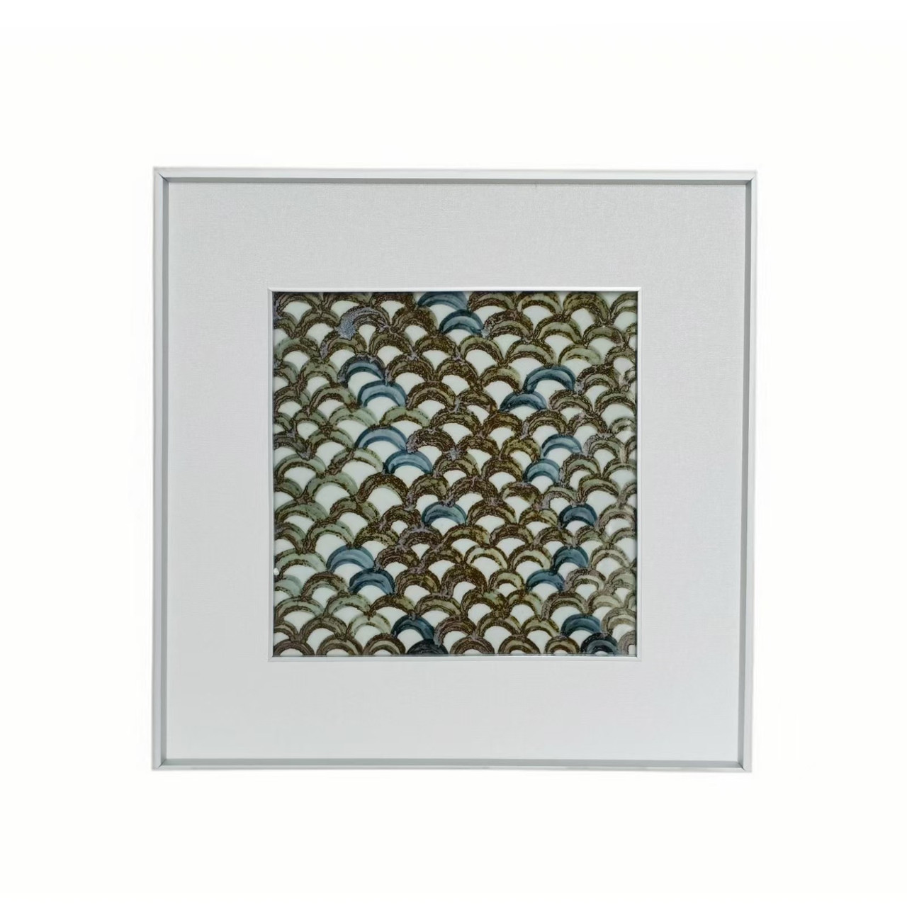 Handpainted Blue & White Porcelain Tile Aluminum Frame Dragon Scales