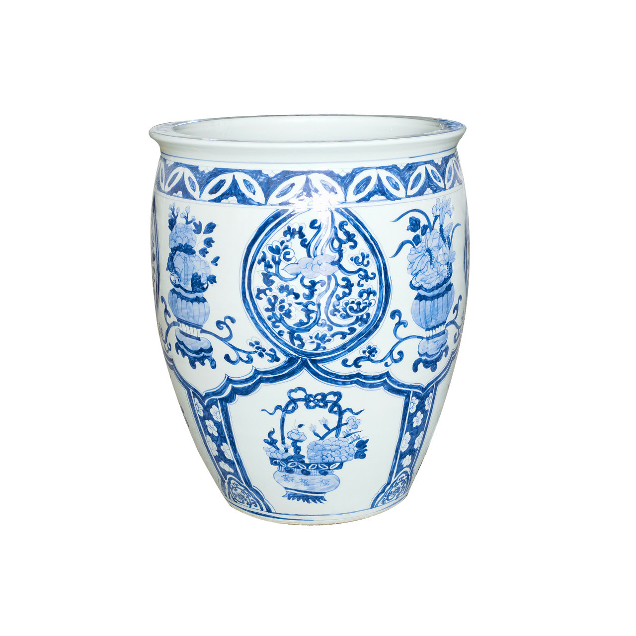 Blue & White Chinoiserie Foral Design .. Porcelain Planter Large