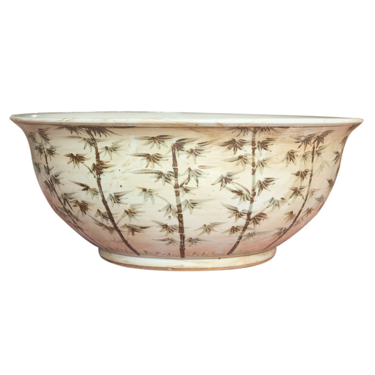 Barclay Butera Couture Graceful Bamboo.. Large Brown & White Porcelain Bowl
